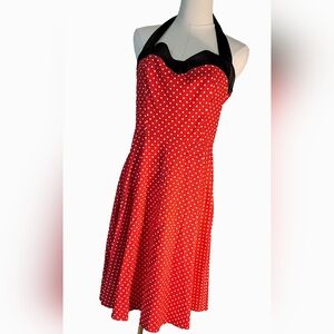 VINTAGE STYLE 5O DRESS TELLS Strapless Red Dress with Polka Dots‎